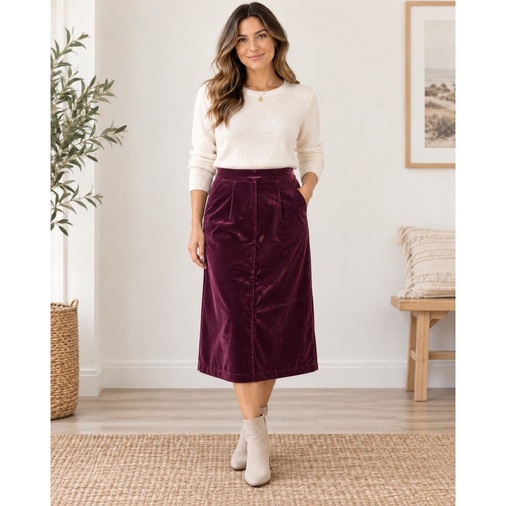 Vintage Marjorie Hamilton Burgundy Velvet Midi Skirt – Made in Canada